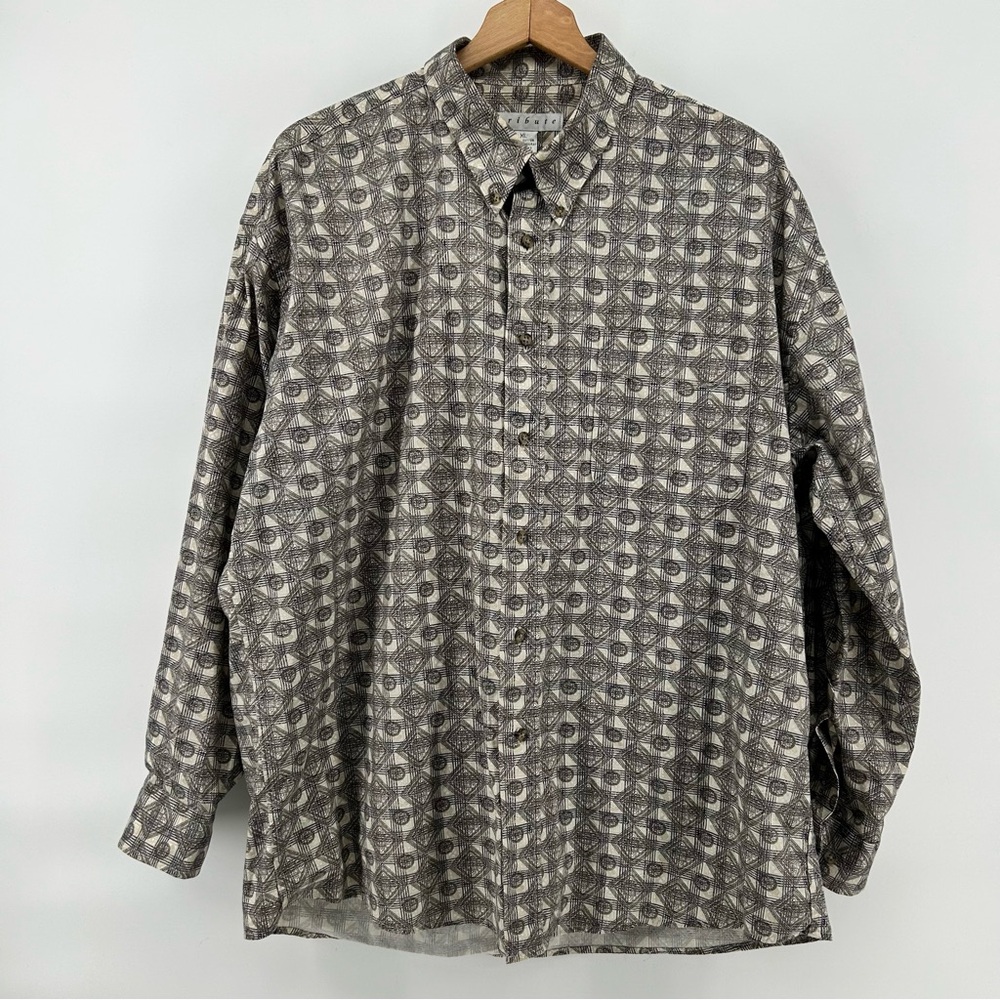 Vtg Tribute Mens Shirt Geometric Abstract Pattern Sz XL‎ Long Sleeve Button Down